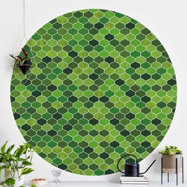 Okrągła tapeta samoprzylepna - Wzór akwarelowy marokański zielony