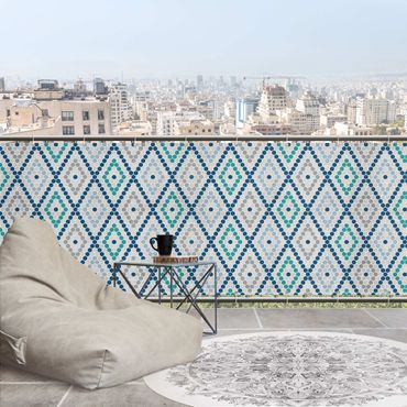 Osłona balkonowa zapewniająca prywatność - Marokański wzór płytek turkusowo-niebieski