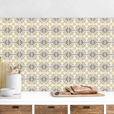 Panel ścienny do kuchni - Płytki marokańskie w kolorze niebieskim i ochry II