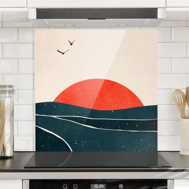 Panel szklany do kuchni - Morze na tle czerwonego zachodu słońca