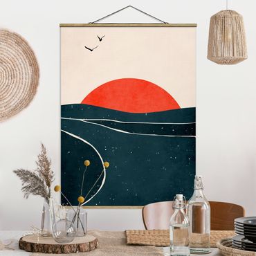Plakat z wieszakiem - Ocean przed czerwonym słońcem