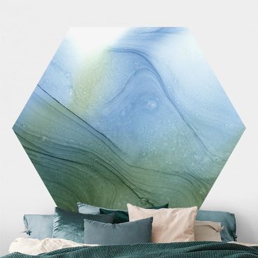Tapeta samoprzylepna heksagon z motywem - Mottled Moss Green With Blue