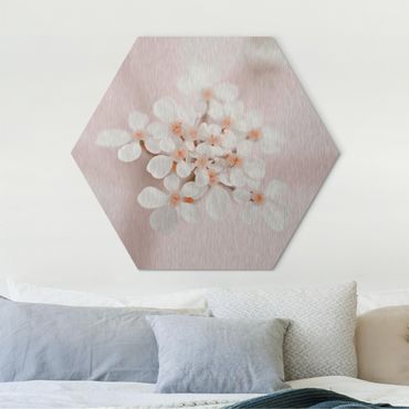 Obraz heksagonalny z Alu-Dibond - Mini Blossoms w różowym świetle