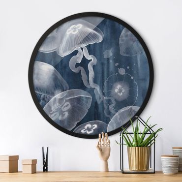 Okrągły obraz w ramie - Moon Jellyfish I