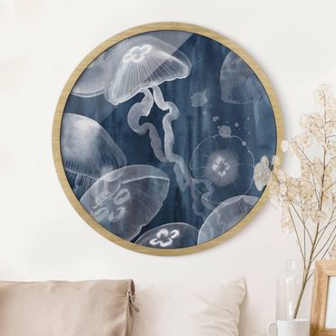 Okrągły obraz w ramie - Moon Jellyfish I