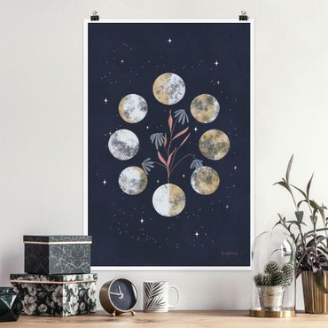 Plakat reprodukcja obrazu - Moon Phases and daisies