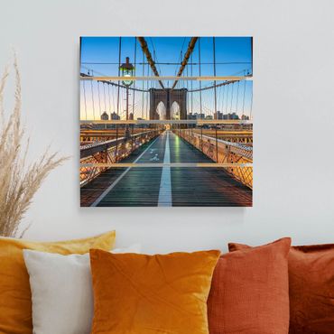 Obraz z drewna - Poranny widok z mostu brooklyńskiego