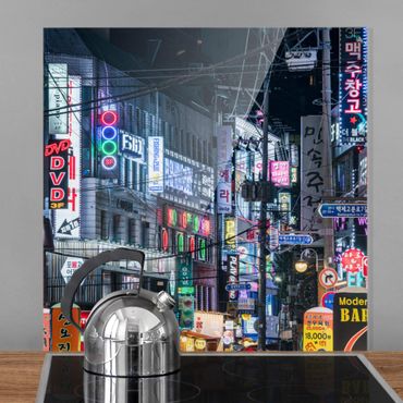 Panel szklany do kuchni - Nocne życie Seulu