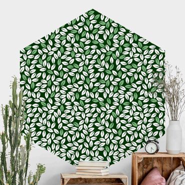 Sześciokątna tapeta samoprzylepna - Naturalny wzór Deszcz liści w kolorze zielonym
