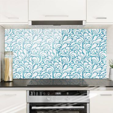 Panel szklany do kuchni - Naturalny wzór z kwadratami w kolorze niebieskim
