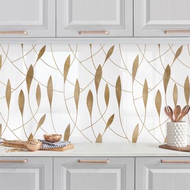 Panel ścienny do kuchni - Naturalny wzór zamiatających liści w kolorze złotym