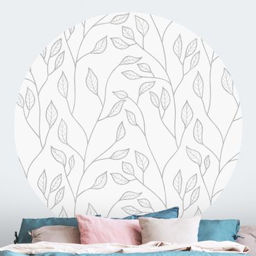 Okrągła tapeta samoprzylepna - Naturalny wzór gałęzi z liśćmi w kolorze szarym