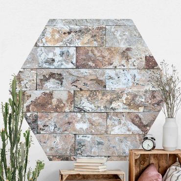 Sześciokątna tapeta samoprzylepna - Naturalna ściana z kamienia marmurowego