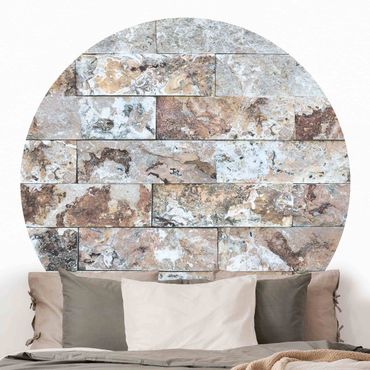 Okrągła tapeta samoprzylepna - Naturalna ściana z kamienia marmurowego
