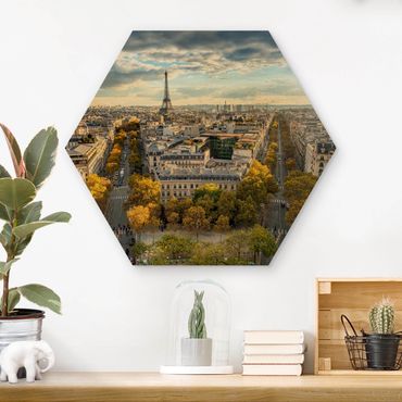 Obraz heksagonalny z drewna - Miły dzień w Paryżu