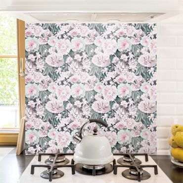 Panel szklany do kuchni - Nostalgiczne peonie w pastelowym różu