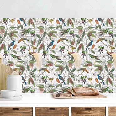 Panel ścienny do kuchni - Nostalgiczny jagodowy Niebieskis z Birds of Paradise II