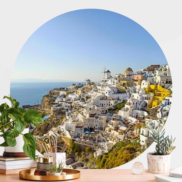 Okrągła tapeta samoprzylepna - Oia na Santorini