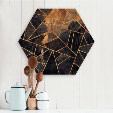 Obraz heksagonalny z drewna - Onyks z dodatkiem złota