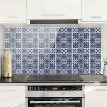 Panel szklany do kuchni - Orientalny wzór mandali w połączeniu z błękitem i złotem