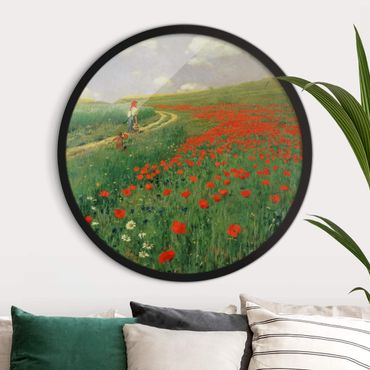 Okrągły obraz w ramie - Pál Szinyei-Merse - Summer Landscape With A Blossoming Poppy