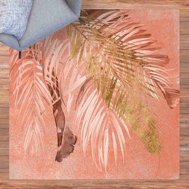 Mata korkowa - Liście palmy różowe i złote II