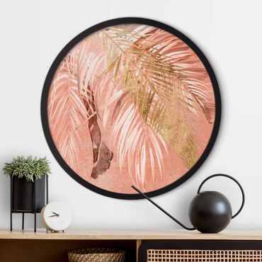 Okrągły obraz w ramie - Palm Fronds In Pink And Gold II
