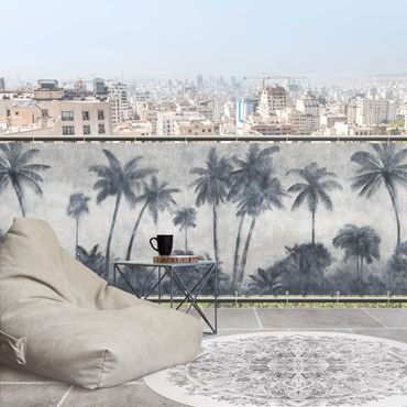 Osłona balkonowa zapewniająca prywatność - Łańcuch drzew palmowych w kolorze niebieskim