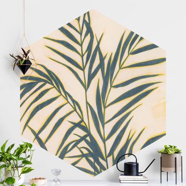 Sześciokątna tapeta samoprzylepna - Liście palmowe w świetle słonecznym