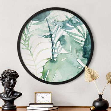 Okrągły obraz w ramie - Palm Fronds In Watercolour II