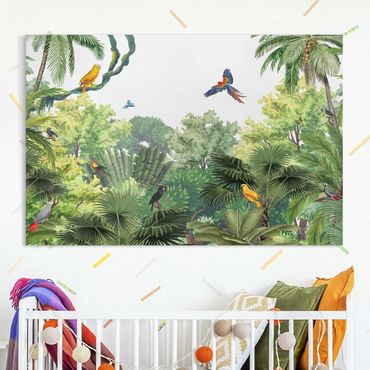 Obraz na płótnie - Parada papug w dżungli - Format poziomy 3:2