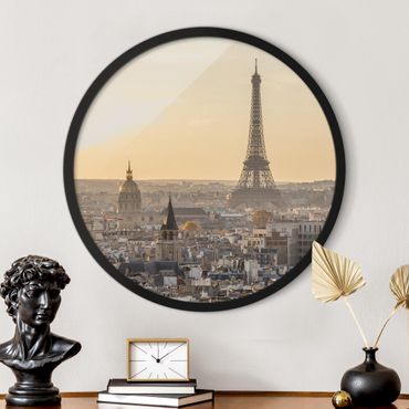 Okrągły obraz z ramką - Paryż o świcie