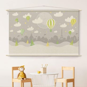 Makatka - Paris With Stars And Hot Air Balloon In Grey