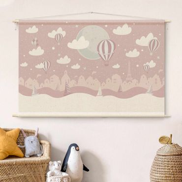 Makatka - Paris With Stars And Hot Air Balloon In Pink