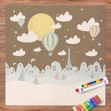 Mata korkowa - Paryż z gwiazdami i balonem na ogrzane powietrze