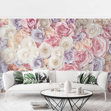 Fototapeta - Pastelowe papierowe róże artystyczne