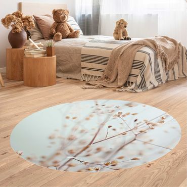 Okrągły dywan winylowy - Pąki pastelowe na gałązce polnych kwiatów