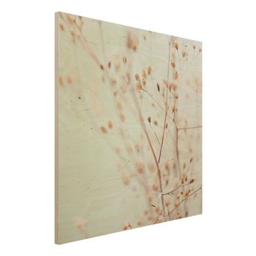 Obraz z drewna - Pąki pastelowe na gałązce polnych kwiatów
