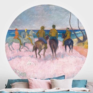 Okrągła tapeta samoprzylepna - Paul Gauguin - Jeździec na plaży