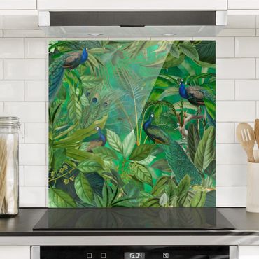 Panel szklany do kuchni - Pawiaki w dżungli