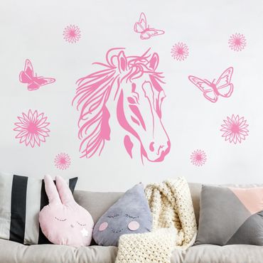 Naklejka na ścianę - Koń z kwiatami
