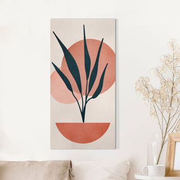 Obraz na płótnie - Roślina i abstrakcyjne kształty w kolorze różowym