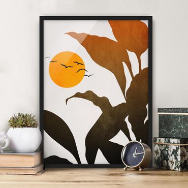 Plakat w ramie - Świat roślin z żółtym słońcem
