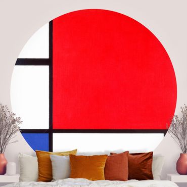 Okrągła tapeta samoprzylepna - Piet Mondrian - Kompozycja Czerwony Niebieski Żółty