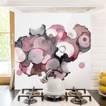 Panel szklany do kuchni - Krople różowego beżu z różowym złotem