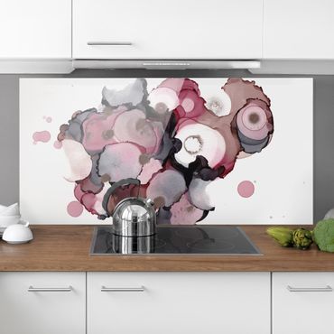 Panel szklany do kuchni - Krople różowego beżu z różowym złotem