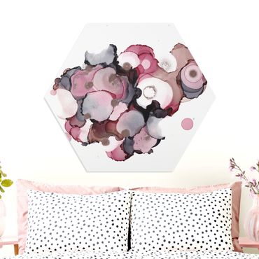 Obraz heksagonalny z Forex - Krople różowego beżu z różowym złotem