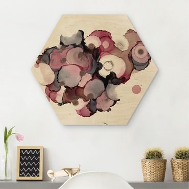 Obraz heksagonalny z drewna - Krople różowego beżu z różowym złotem