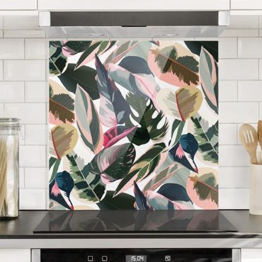 Panel szklany do kuchni - Różowe tropiki wzór XXL