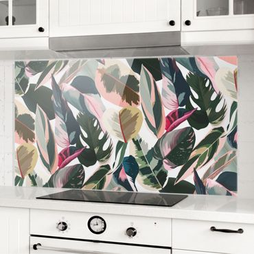 Panel szklany do kuchni - Różowe tropiki wzór XXL